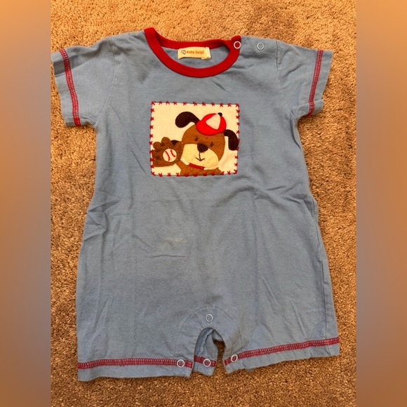 Short sleeve Baseball Dog appliqué romper - Picture 1 of 3